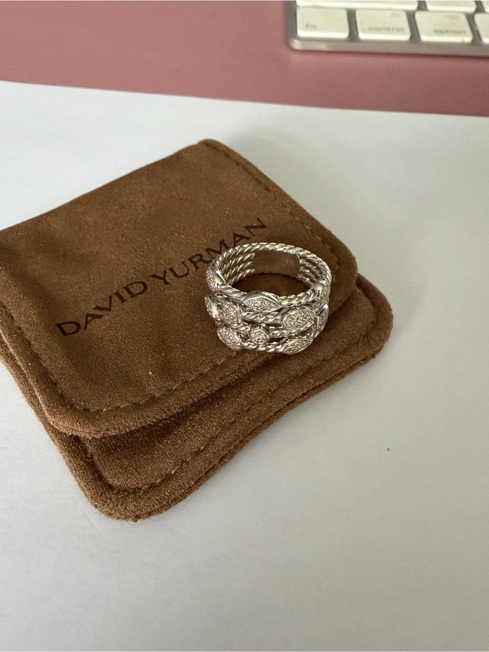David Yurman Sterling Silver Twisted Rope Pavé Stack Rings - Picture 2 of 5